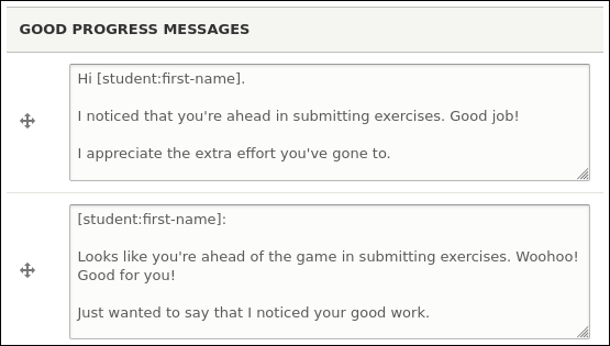 Good progress messages